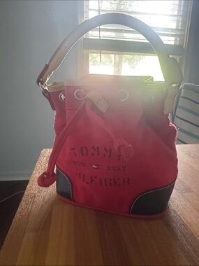 Tommy Hilfiger Pink Canvas Drawstring Mini Bucket Bag